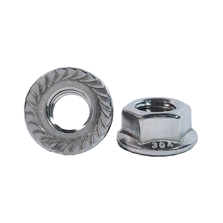 3/8"-24, 304 Stainless Steel Serrated Flange Lock Nuts