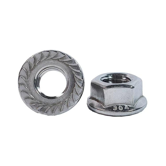 1/4"-20, 304 Stainless Steel Serrated Flange Lock Nuts